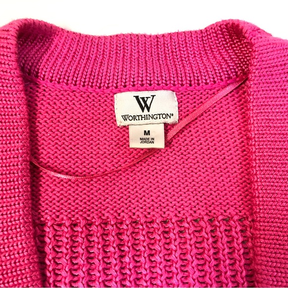 Worthington Cropped Cardigan Sweater, Hot Pink, Sz M - Picture 3 of 8